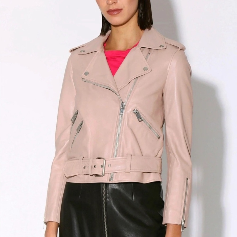 Pink Leather Moto Jacket